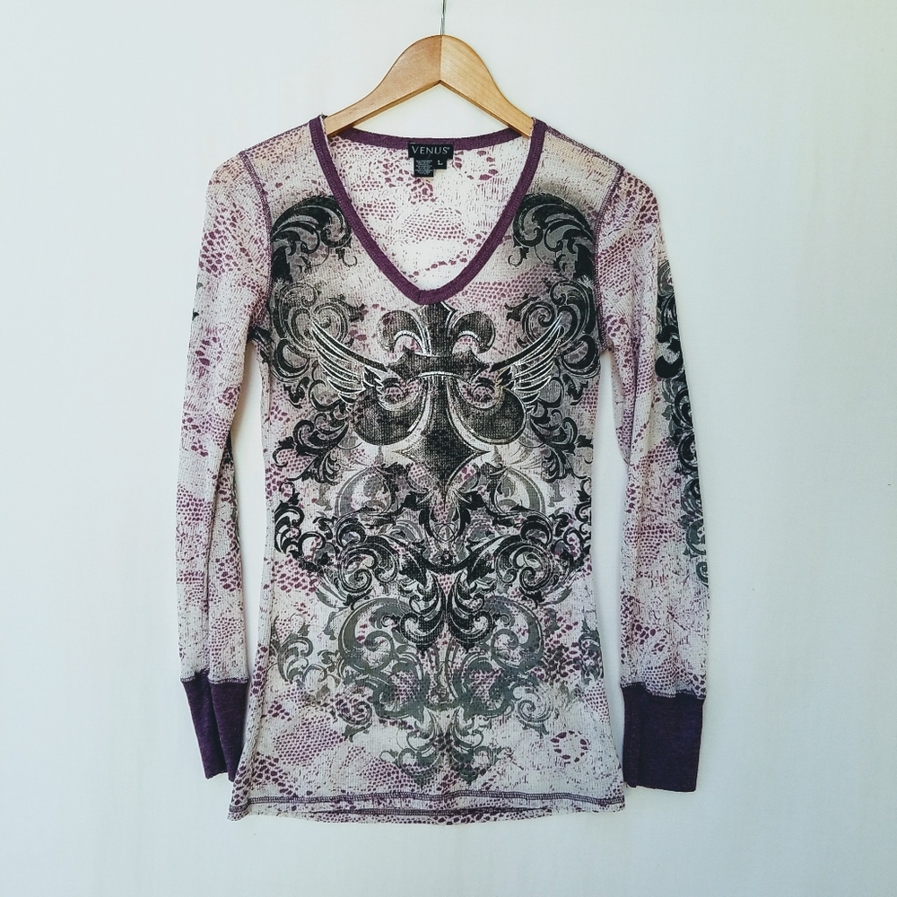 Venus V-Neck Purple Thermal Knit Top